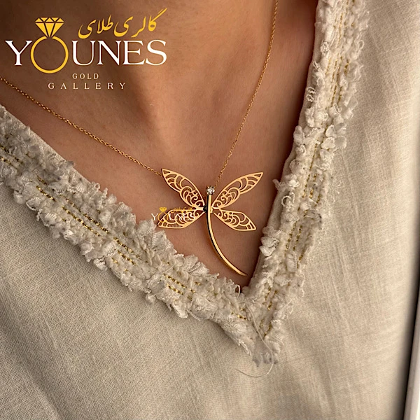 گردنبند سنجاقک نگینی هنری طلا